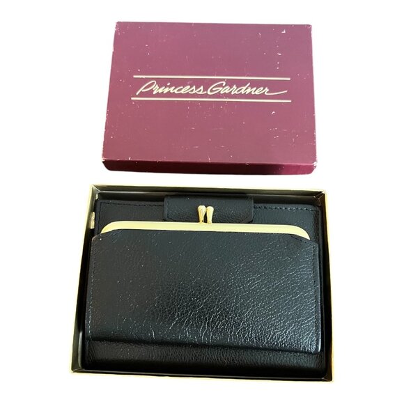Princess Gardner Black Leather Bifold Credit Card, Photo Wallet With Coin Purse - Picture 1 of 12
